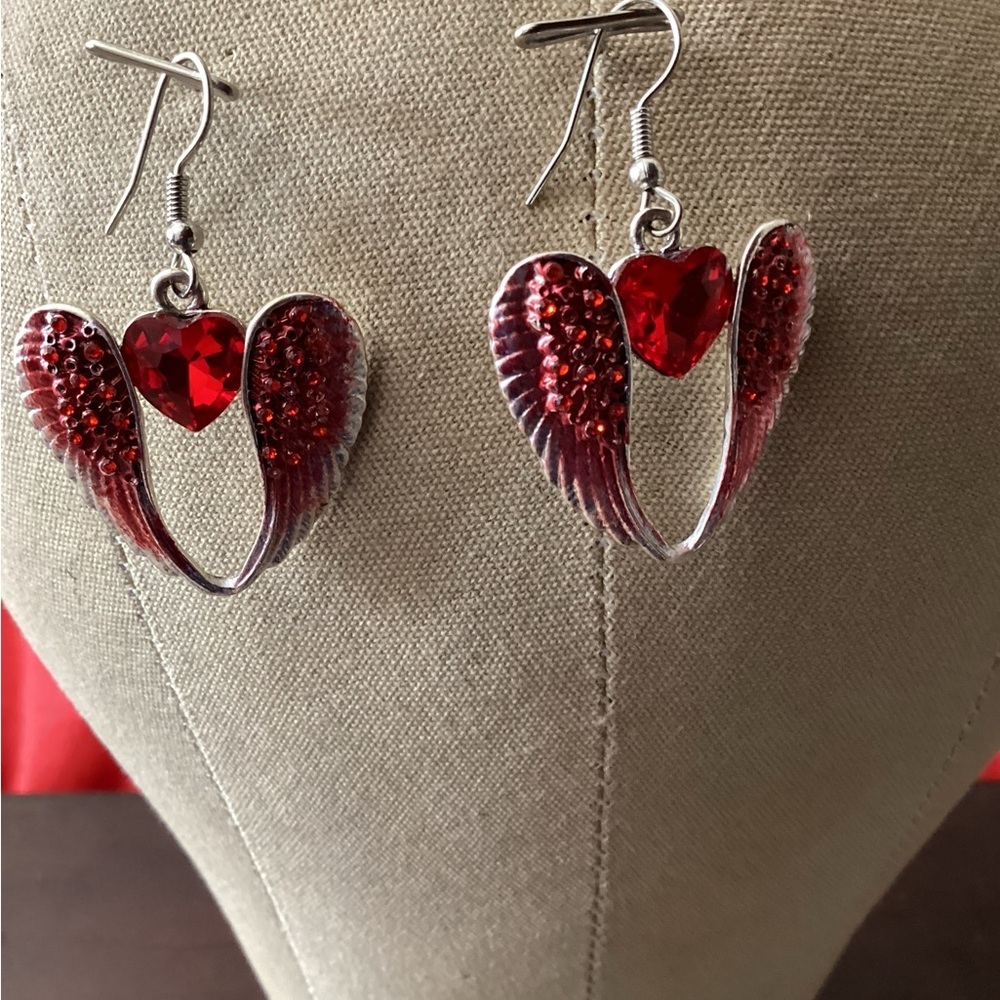 Crimson Heart Wing Earrings